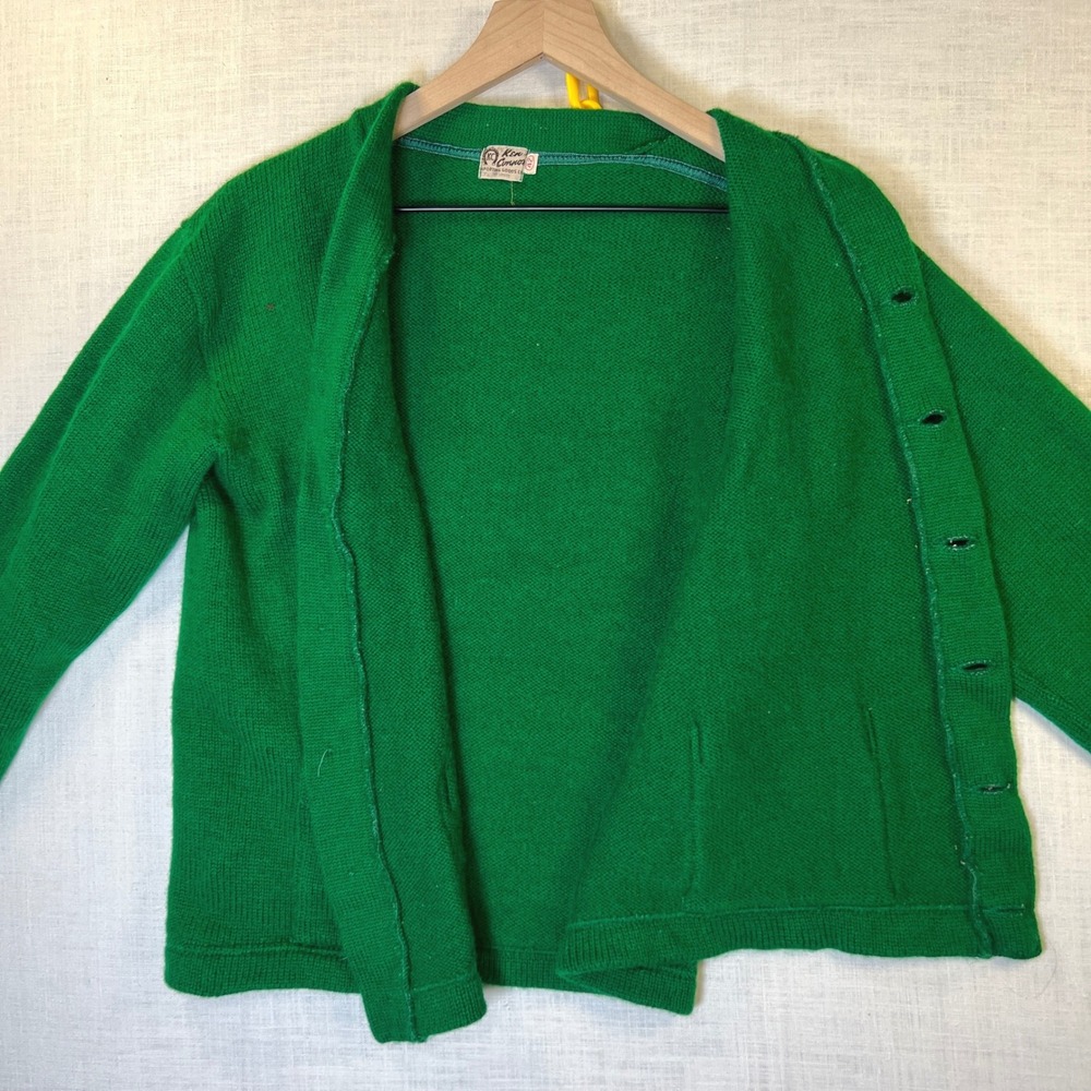 VTG 1960s Wool Cardigan Ken Connor Green Men's M 42 Knit Button Front Pocket USA - Picture 8 of 9